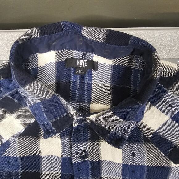 Frye Flannel Shirt Mens XL Blue Plaid Western Workwear Outdoors Preppy Work - Picture 7 of 12